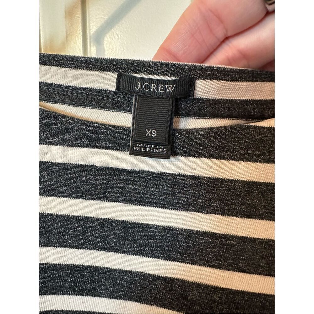 J. Crew Striped Gray Cream Boat Neck Long Sleeve Basic Women’s Top Size XS - Picture 4 of 8